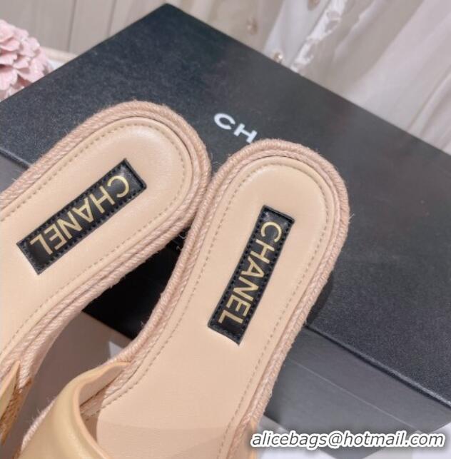 Perfect Chanel Calfskin Slide Sandals with Embossed CC Beige 022712