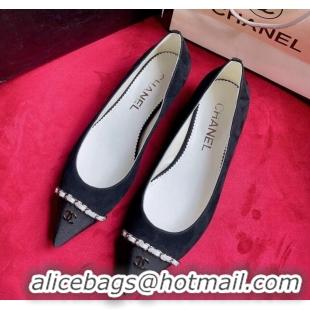 Stylish Chanel Suede Ballerinas with Chain Black 022713