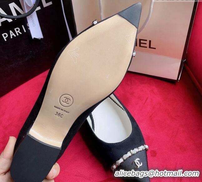 Stylish Chanel Suede Ballerinas with Chain Black 022713