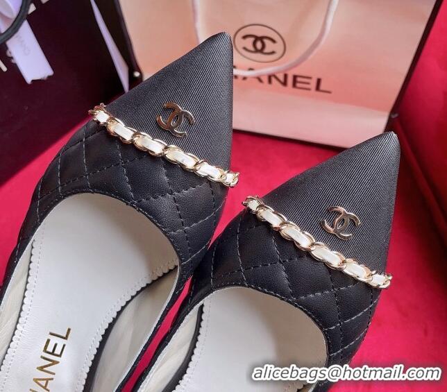 Duplicate Chanel Quilted Lambskin Ballerinas with Chain Black 022715