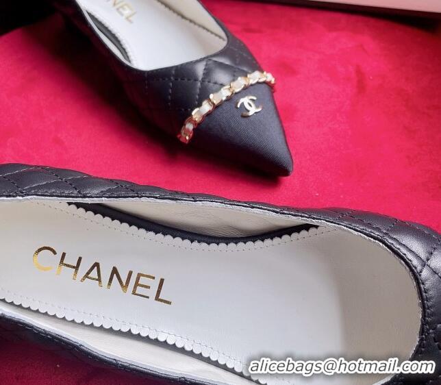 Duplicate Chanel Quilted Lambskin Ballerinas with Chain Black 022715