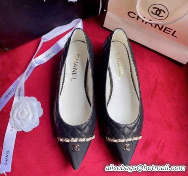 Duplicate Chanel Quilted Lambskin Ballerinas with Chain Black 022715