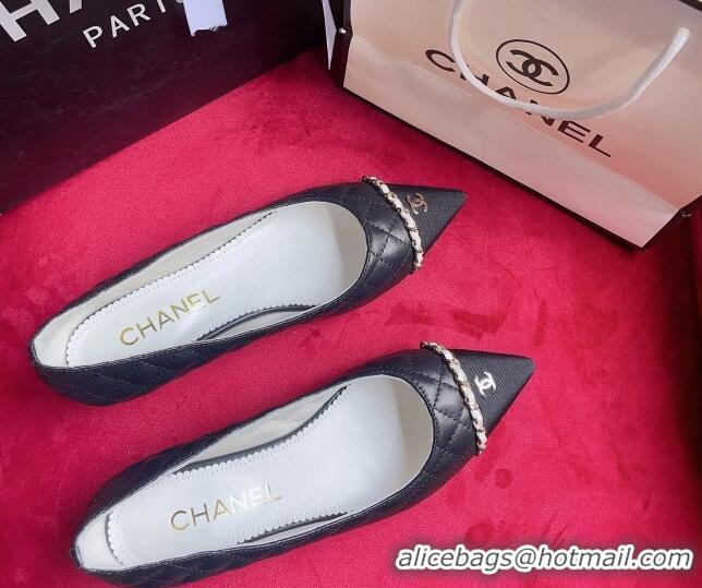 Duplicate Chanel Quilted Lambskin Ballerinas with Chain Black 022715