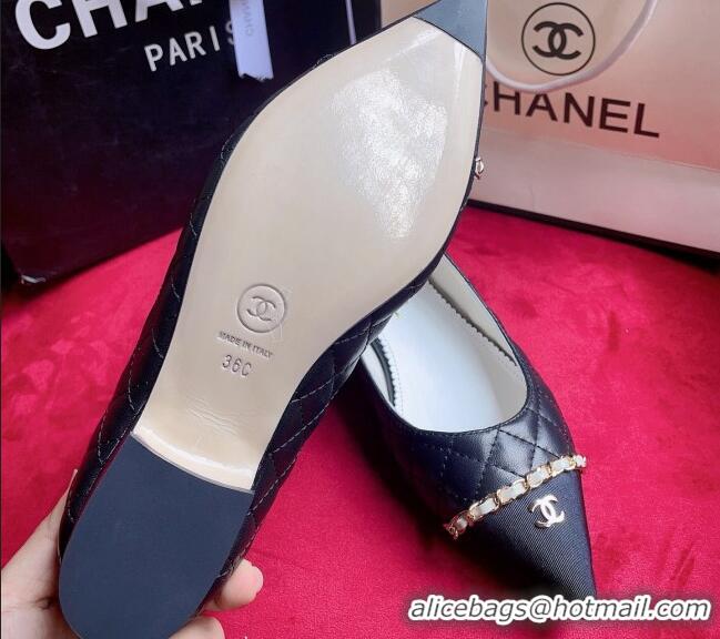 Duplicate Chanel Quilted Lambskin Ballerinas with Chain Black 022715