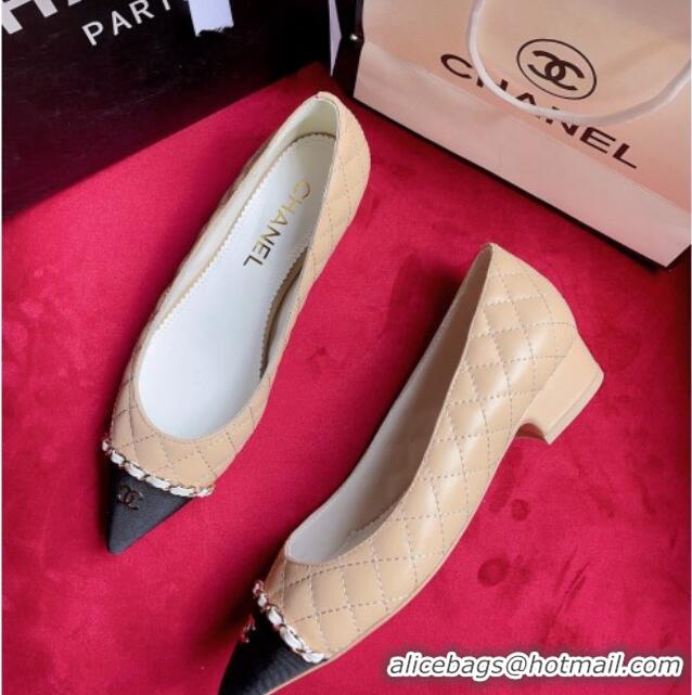 Sumptuous Chanel Quilted Lambskin Ballerinas with Chain Beige 22716