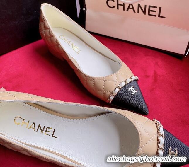 Sumptuous Chanel Quilted Lambskin Ballerinas with Chain Beige 22716