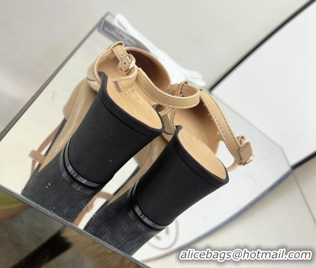 Good Quality Chanel Lambskin & Grosgrain Slingback Pumps 6.5cm Beige 022718