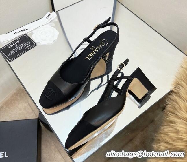 Pretty Style Chanel Lambskin & Grosgrain Slingback Pumps 6.5cm  Black 022720