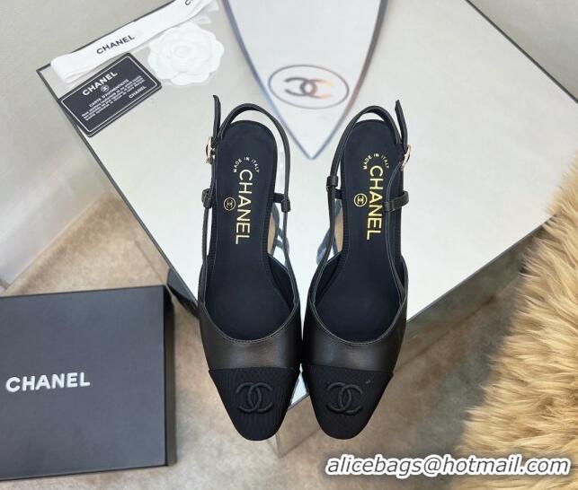 Pretty Style Chanel Lambskin & Grosgrain Slingback Pumps 6.5cm  Black 022720