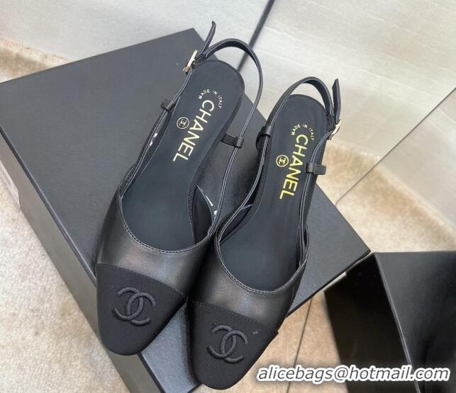 Pretty Style Chanel Lambskin & Grosgrain Slingback Pumps 6.5cm  Black 022720