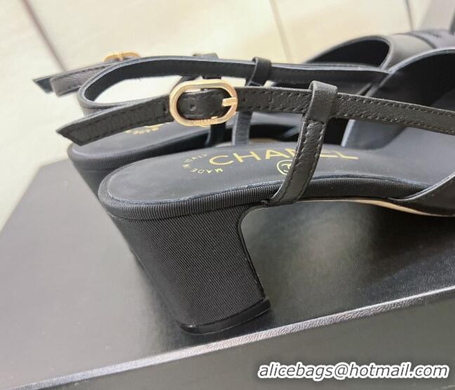 Pretty Style Chanel Lambskin & Grosgrain Slingback Pumps 6.5cm  Black 022720