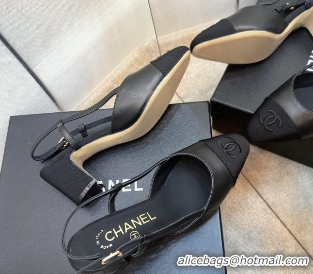 Pretty Style Chanel Lambskin & Grosgrain Slingback Pumps 6.5cm  Black 022720