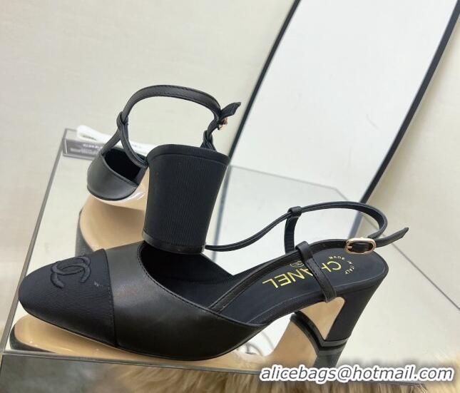 Pretty Style Chanel Lambskin & Grosgrain Slingback Pumps 6.5cm  Black 022720