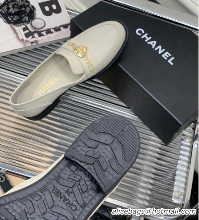 Top Grade Chanel Calfskin Loafers with Love Charm White 022721