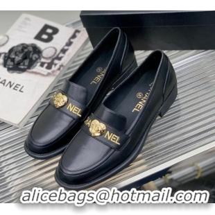 Good Quality Chanel Calfskin Loafers with Love Charm Black 022722