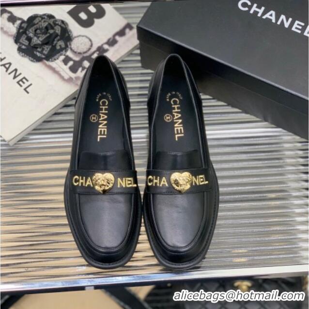 Good Quality Chanel Calfskin Loafers with Love Charm Black 022722