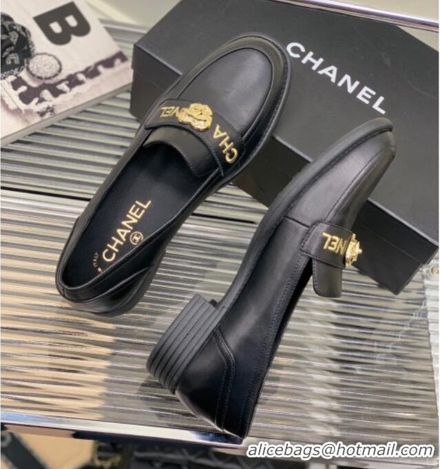 Good Quality Chanel Calfskin Loafers with Love Charm Black 022722