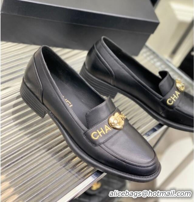 Good Quality Chanel Calfskin Loafers with Love Charm Black 022722