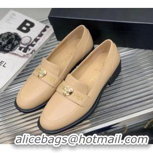 Pretty Style Chanel Calfskin Loafers with Love Charm Beige 022723