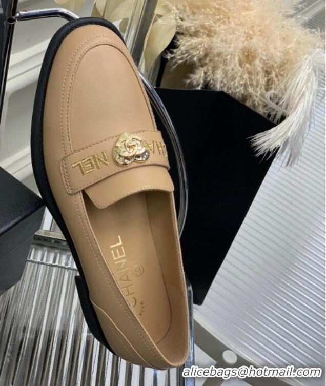 Pretty Style Chanel Calfskin Loafers with Love Charm Beige 022723