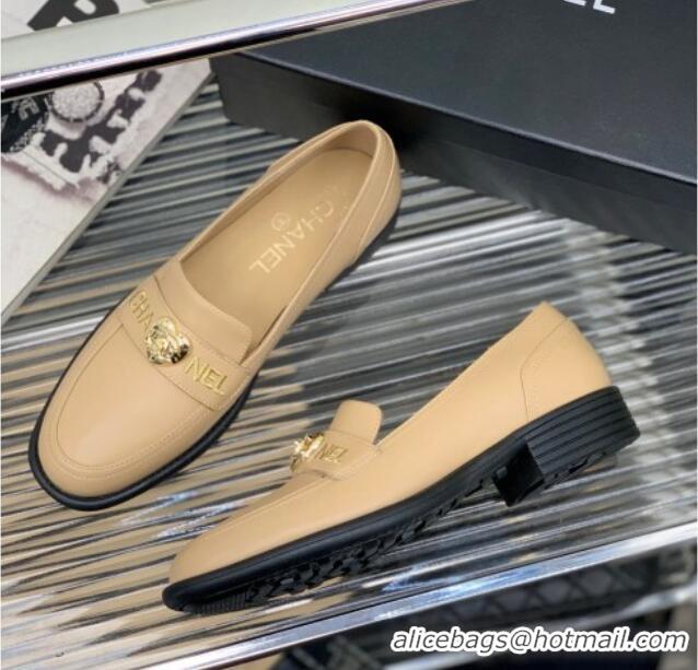 Pretty Style Chanel Calfskin Loafers with Love Charm Beige 022723