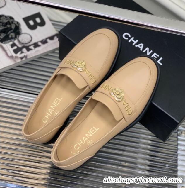 Pretty Style Chanel Calfskin Loafers with Love Charm Beige 022723