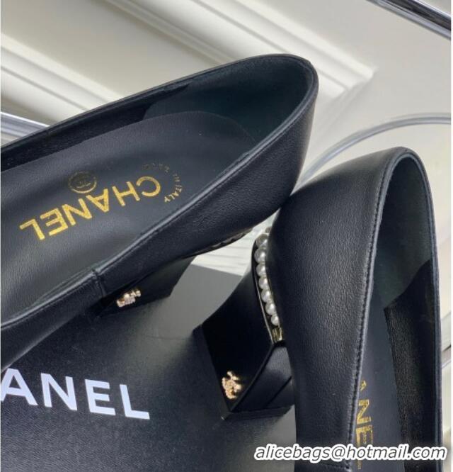 Good Looking Chanel Calfskin Pearls 4.5cm Heel Pumps Black 022724