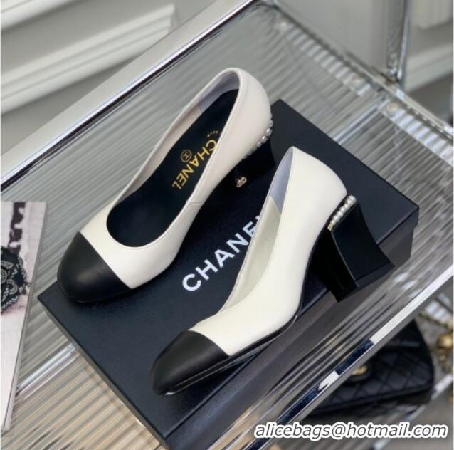 Perfect Chanel Calfskin Pearls 4.5cm Heel Pumps 022724 White