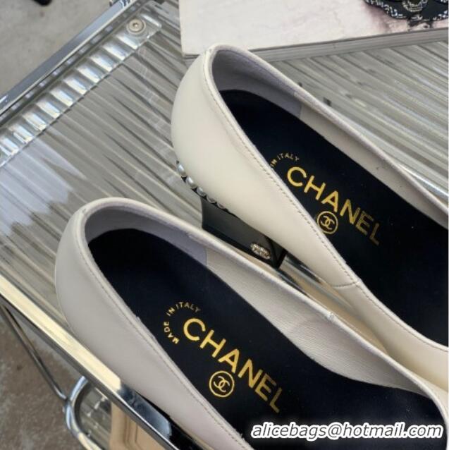 Perfect Chanel Calfskin Pearls 4.5cm Heel Pumps 022724 White