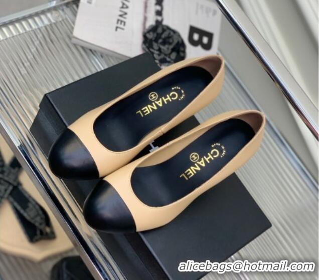 Unique Style Chanel Calfskin Pearls 4.5cm Heel Pumps 022724 Beige