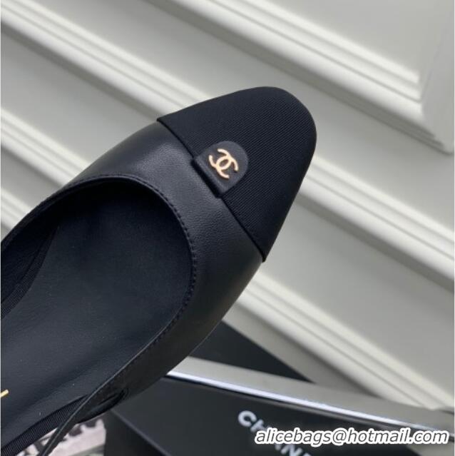 Top Grade Chanel Lambskin Flat Open Shoes with CC Tag Black 22727