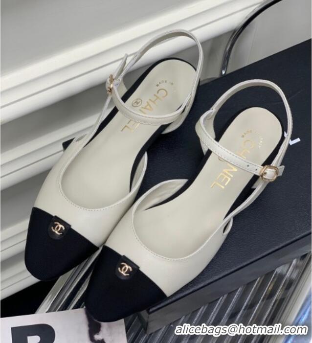 Purchase Chanel Lambskin Flat Open Shoes with CC Tag White 022729