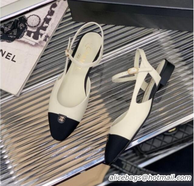 Purchase Chanel Lambskin Flat Open Shoes with CC Tag White 022729