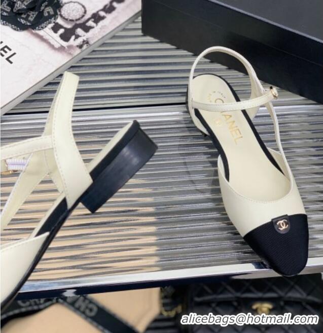 Purchase Chanel Lambskin Flat Open Shoes with CC Tag White 022729