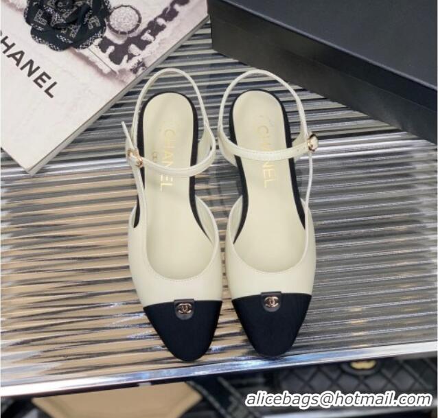 Purchase Chanel Lambskin Flat Open Shoes with CC Tag White 022729