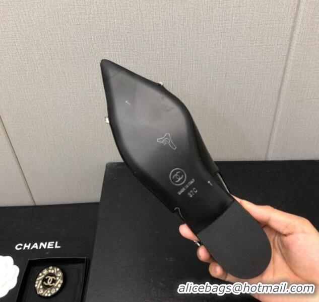 Discount Chanel Calfskin & Grosgrain Slingback Flat with Chain G39643 Black 022734