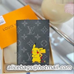 Promotional Louis Vuitton Passport Cover M64411 Monogram Eclipse Canvas/Pikachu Print 2023