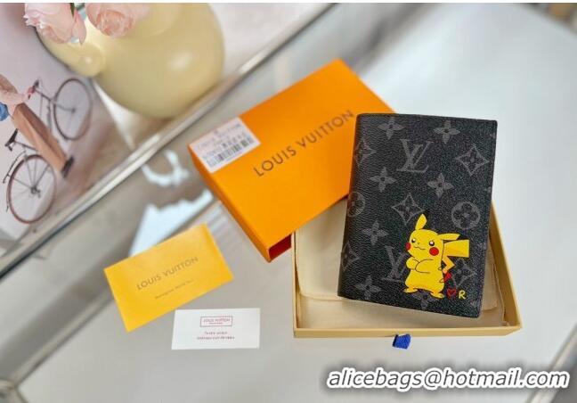 Promotional Louis Vuitton Passport Cover M64411 Monogram Eclipse Canvas/Pikachu Print 2023