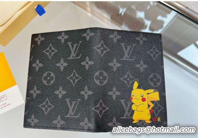 Promotional Louis Vuitton Passport Cover M64411 Monogram Eclipse Canvas/Pikachu Print 2023