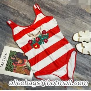 Buy Cheap Gucci Tiger Flora Swimwear with Stripes 0307 Red 2023