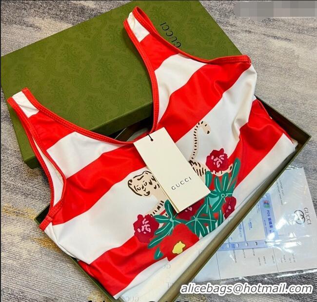 Buy Cheap Gucci Tiger Flora Swimwear with Stripes 0307 Red 2023