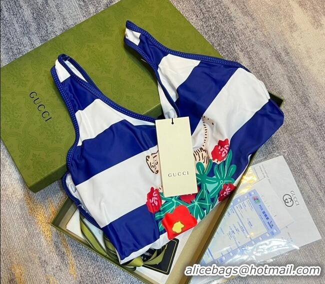 Super Quality Gucci Tiger Flora Swimwear with Stripes 0307 Blue 2023