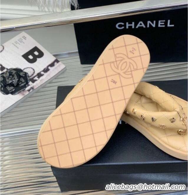 Best Product Chanel Quilted Lambskin Platform Thong Sandals with Charms Beige 022738