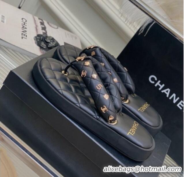 Cheapest Chanel Quilted Lambskin Platform Thong Sandals with Charms Black 022739