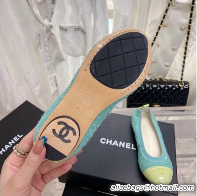 Top Design Chanel Tweed & Leather Ballerinas Blue/Green 022741