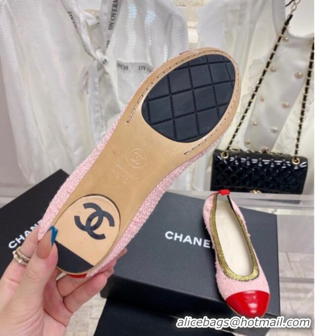 Good Product Chanel Tweed & Leather Ballerinas Pink/Red 022746