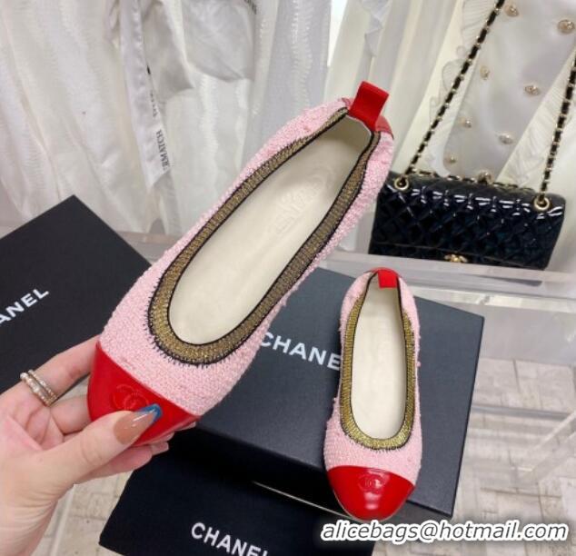 Good Product Chanel Tweed & Leather Ballerinas Pink/Red 022746