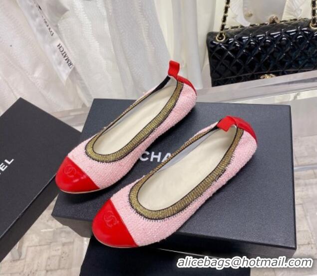 Good Product Chanel Tweed & Leather Ballerinas Pink/Red 022746