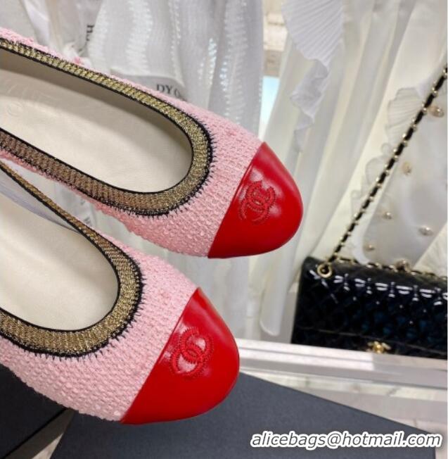 Good Product Chanel Tweed & Leather Ballerinas Pink/Red 022746