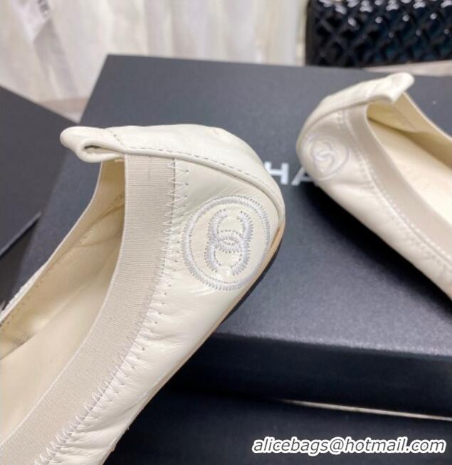 Charming Chanel Calfskin Ballerinas Cream White 022743